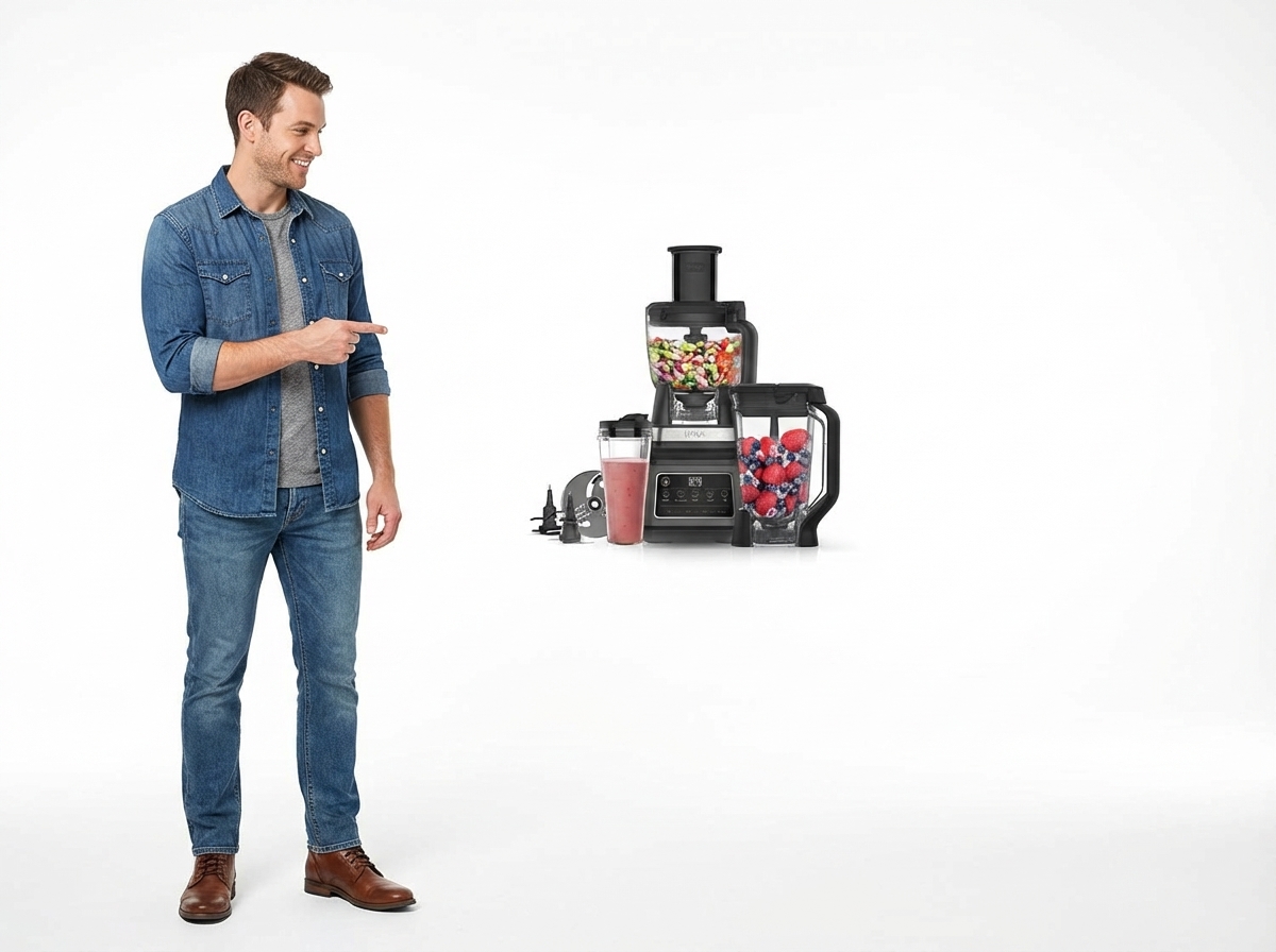 Ninja 3-in-1 Food Processor and Blender with 5 Programs: Mixer, Mixer Max, Chop, Mix, Puree, Bowl 1.8L, Jug 2.1L, Cup 700ml, 1200W, Dishwasher Safe, Auto-iQ, Black BN800EU